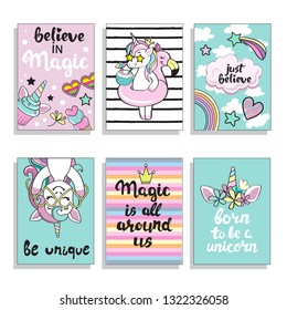 Template Card With Beautiful Unicorn And Inscriptions