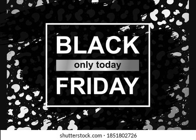 Template card Black Friday sale on modern cow hide background. Silver spot paint by hand. Offer banner, wallpaper. Banner with brush paint ink 