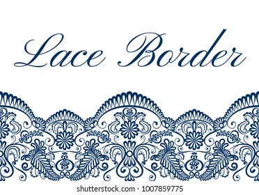 Template of card with blue lace border on white background