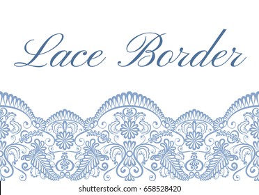 Template of card with blue lace border on white background