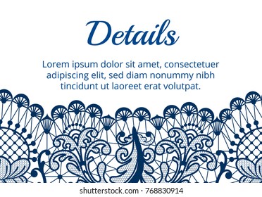 Template of card with blue lace border on white background