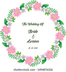 Template of card bride and groom with cute colorful flower frame. Vector