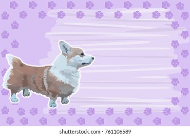 A template for a card, a calendar with a frame from the tracks and a dog. Pembroke welsh corgi.
