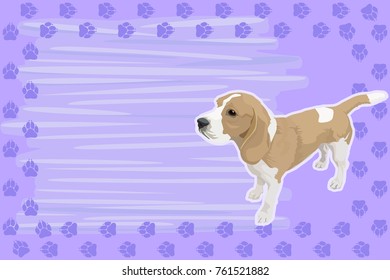 A template for a card, a calendar with a frame from the tracks and a dog. Beagle.
