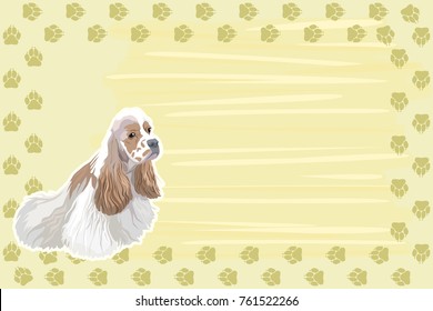 A template for a card, a calendar with a frame from the tracks and a dog. American cocker spaniel.
