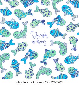 Template card with cartoon fish.