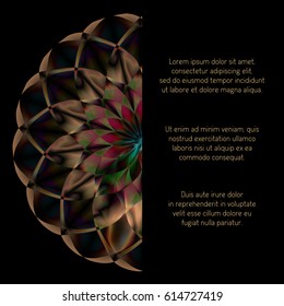 Template card with circular floral ornament for invitations to various events and other design needs. Vector illustration with sample text of brochure and other printed materials