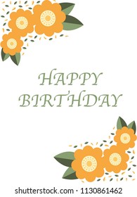 Template of a card with a composition of flowers, leaves and petals in two opposite corners and a text sample on the white background.