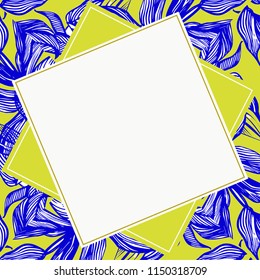 Template card design, floral elements, tropical leaves, circle frames, save the date  abstract art background, square design elements for wedding invitations, posters, web, postcards