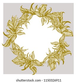 Template card design, floral elements, tropical leaves, circle frames, save the date  abstract art background, wreath design elements for wedding invitations, posters, web, postcards