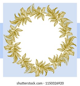 Template card design, floral elements, tropical leaves, circle frames, save the date  abstract art background, wreath design elements for wedding invitations, posters, web, postcards