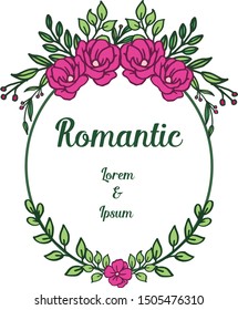Template of card elegant romantic with style of unique pink wreath frame. Vector