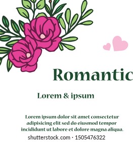 Template of card elegant romantic with style of unique pink wreath frame. Vector