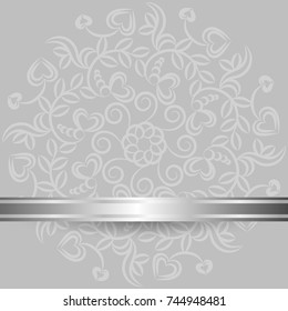 Template of card with floral pattern and ribbon