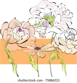 Template for card with flowers