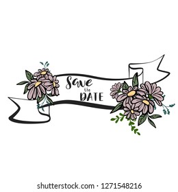 Template card with flowers for save the date, wedding, birthday, holiday. Vector, illustration. Banner for marriage,invitation. Coupon for advertising.