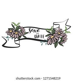 Template card with flowers for save the date, wedding, birthday, holiday. Vector, illustration. Banner for marriage,invitation. Coupon for advertising.