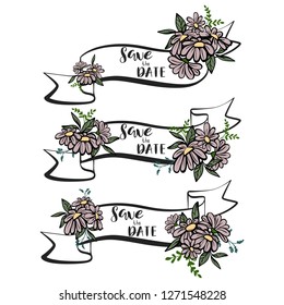 Template card with flowers for save the date, wedding, birthday, holiday. Vector, illustration. Banner for marriage,invitation. Coupon for advertising.