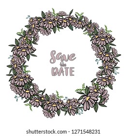 Template card with flowers for save the date, wedding, birthday, holiday. Vector, illustration. Banner for marriage,invitation. Coupon for advertising.