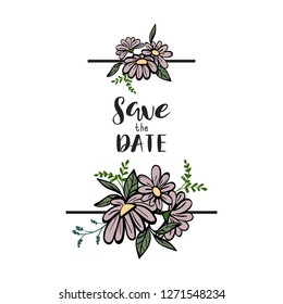 Template card with flowers for save the date, wedding, birthday, holiday. Vector, illustration. Banner for marriage,invitation. Coupon for advertising.