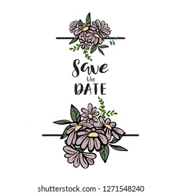 Template card with flowers for save the date, wedding, birthday, holiday. Vector, illustration. Banner for marriage,invitation. Coupon for advertising.