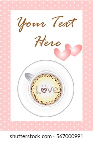 Template of card, frame, ,scrapbook and notebook cover. Coffee cup and heart for place text.