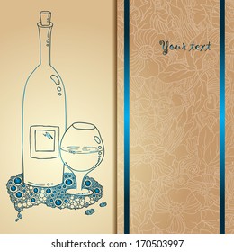 Template card with glass and bubbles, vector illustration. Hand drawn pattern.