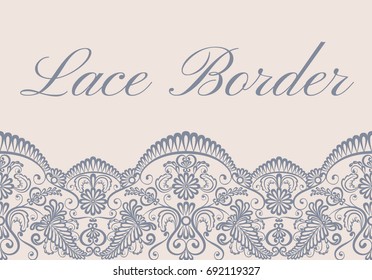 Template of card with gray lace border on beige background