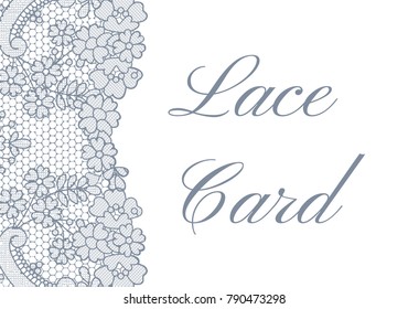 Template of card with gray lace border on white background