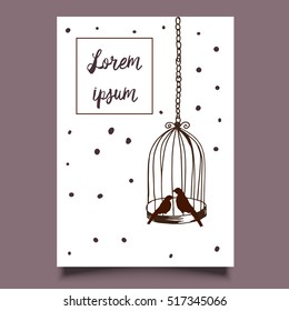 Template card hand drawn illustration birds cage