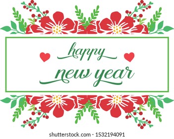 Template of card happy new year, with art of red flower frame. Vector