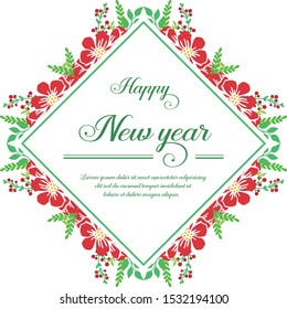 Template of card happy new year, with art of red flower frame. Vector