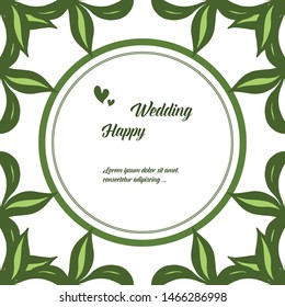 Template card happy wedding, ornate of butterfly and elegant frame. Vector