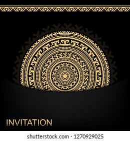Template for card, invitation, banner. Round geometric ethnic ornaments of northern nations.  EPS file.