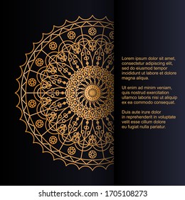 Template for card or invitation with beautiful gold ornament and place for text. Vector design with mandala pattern.