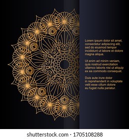 Template for card or invitation with beautiful gold mandala in ethnic style and place for text. Vector design.