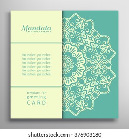 Template for Card or Invitation with Mandala round ornament, decorative abstract background with place for the text. Circular floral geometric pattern, isolated element