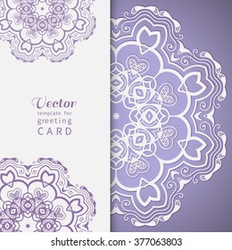 Template for Card or Invitation with Mandala round ornament, decorative abstract background with place for the text. Circular floral geometric pattern, isolated element