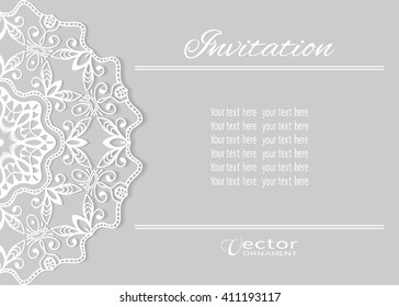 Template for Card or Invitation with Mandala round ornament, decorative abstract background with place for the text. Circular floral geometric lace pattern, isolated element