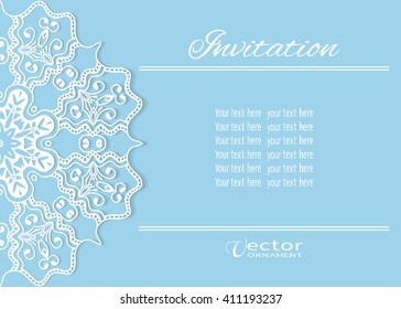 Template for Card or Invitation with Mandala round ornament, decorative abstract background with place for the text. Circular floral geometric lace pattern, isolated element