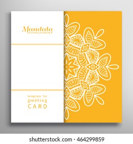 Template for Card or Invitation with Mandala round ornament, decorative abstract background with place for the text. Circular floral geometric lace pattern, isolated element