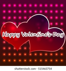 Template for card, invitation for valentines day with two heart on shiny background