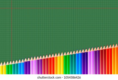 Template for card or invitations with colored pencils. Back to school , vector

