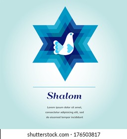 template card with Jewish symbols and peace dove