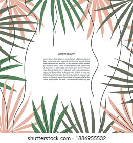 Template for card, label design. Palm leaves frame. Vector illustration