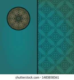 Template card with mandala. Vector. Oriental design for Christmas party invitation, Ramadan holiday, New year greeting, beauty spa salon, wedding
