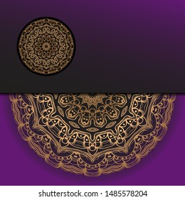 Template card with mandala. Vector. Oriental design for Christmas party invitation, Ramadan holiday, New year greeting, beauty spa salon, wedding