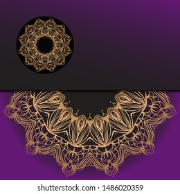 Template card with mandala. Vector. Oriental design for Christmas party invitation, Ramadan holiday, New year greeting, beauty spa salon, wedding
