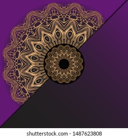 Template card with mandala. Vector. Oriental design for Christmas party invitation, Ramadan holiday, New year greeting, beauty spa salon, wedding
