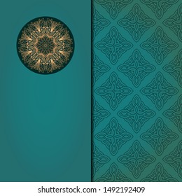 Template card with mandala. Vector. Oriental design for Christmas party invitation, Ramadan holiday, New year greeting, beauty spa salon, wedding
